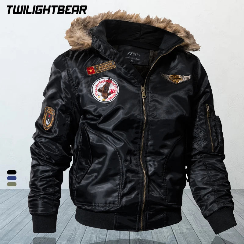 Brand Men's Winter Jacket Coat Male Parkas Military Fur Collar Hooded Fleece Thicken Quilted Bomber Jackets Men Clothing A2F827