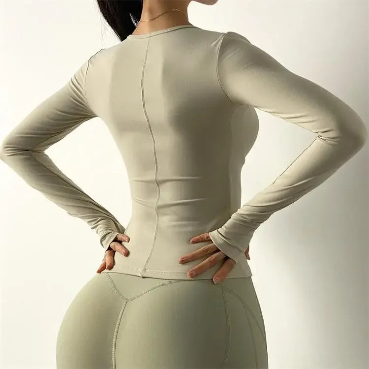 Sexy Slim Fit Long Sleeve Sports Jacket With Chest Pad Women's Yoga Running Fitness Top For Autumn Nike Airbag Training Shoes