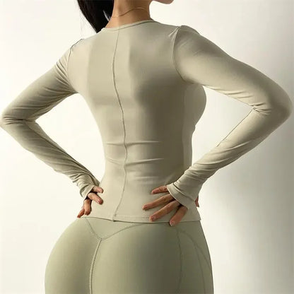 Sexy Slim Fit Long Sleeve Sports Jacket With Chest Pad Women's Yoga Running Fitness Top For Autumn Nike Airbag Training Shoes