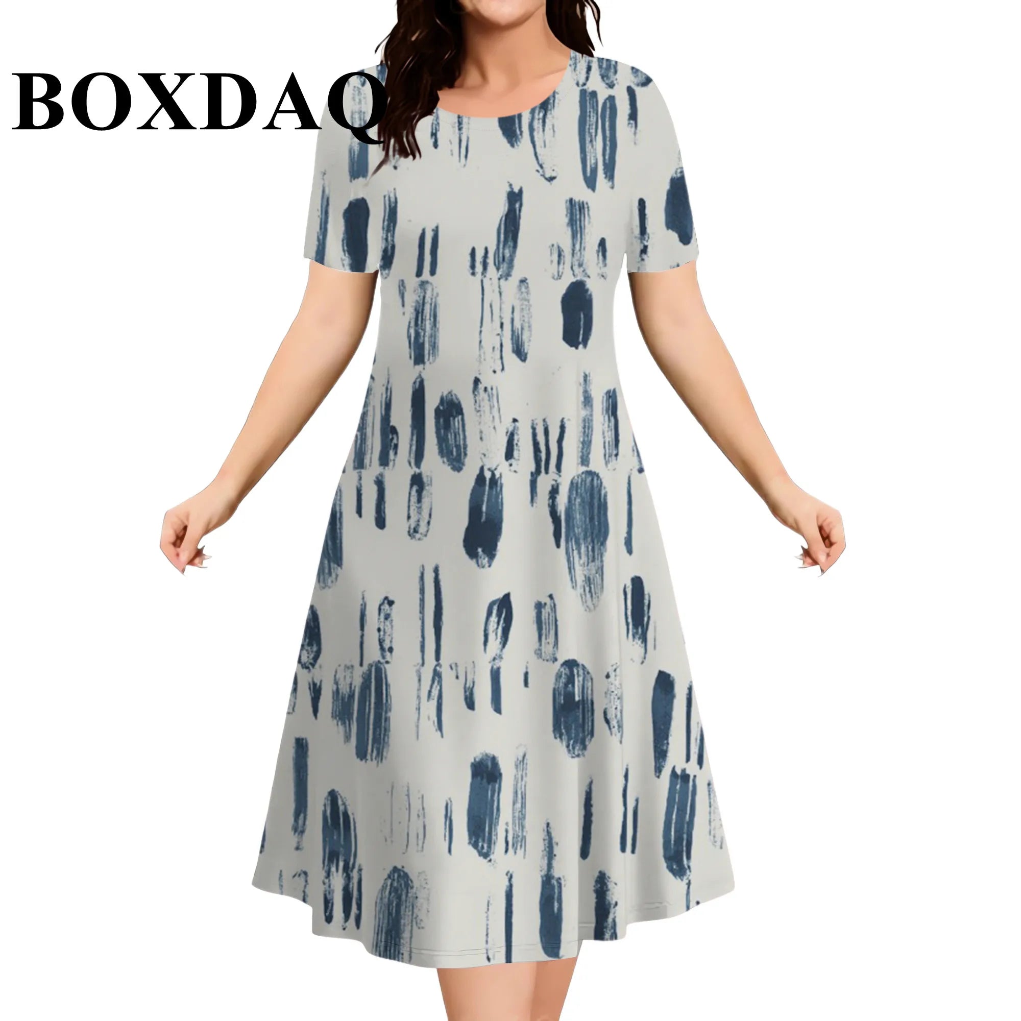 2026 New Women's Dresses 9XL Plus Size Striped Tie Dye Print Summer Elegant Loose Short Sleeve Dresses Fashion Oversized Clothes