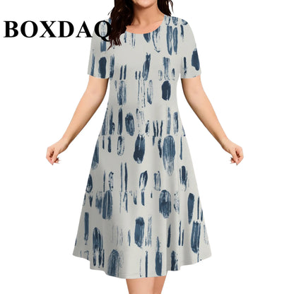 2026 New Women's Dresses 9XL Plus Size Striped Tie Dye Print Summer Elegant Loose Short Sleeve Dresses Fashion Oversized Clothes