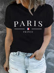 Plus Size PARIS Print T-shirt Short Sleeve Crew Neck Casual Top For Summer & Spring Women's Clothing