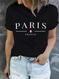 Plus Size PARIS Print T-shirt Short Sleeve Crew Neck Casual Top For Summer & Spring Women's Clothing