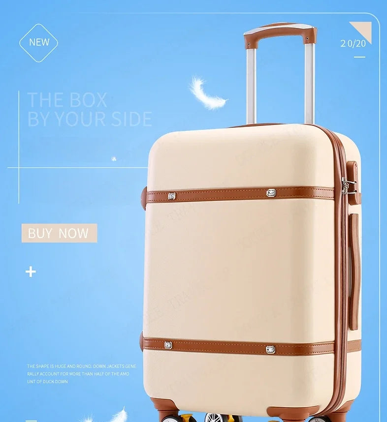 Rolling Luggage Set Women's Fashion Combination Lock Travel Suitcase Set Universal Cosmetic Bag Retro 2-Piece Trolley Luggage Set
