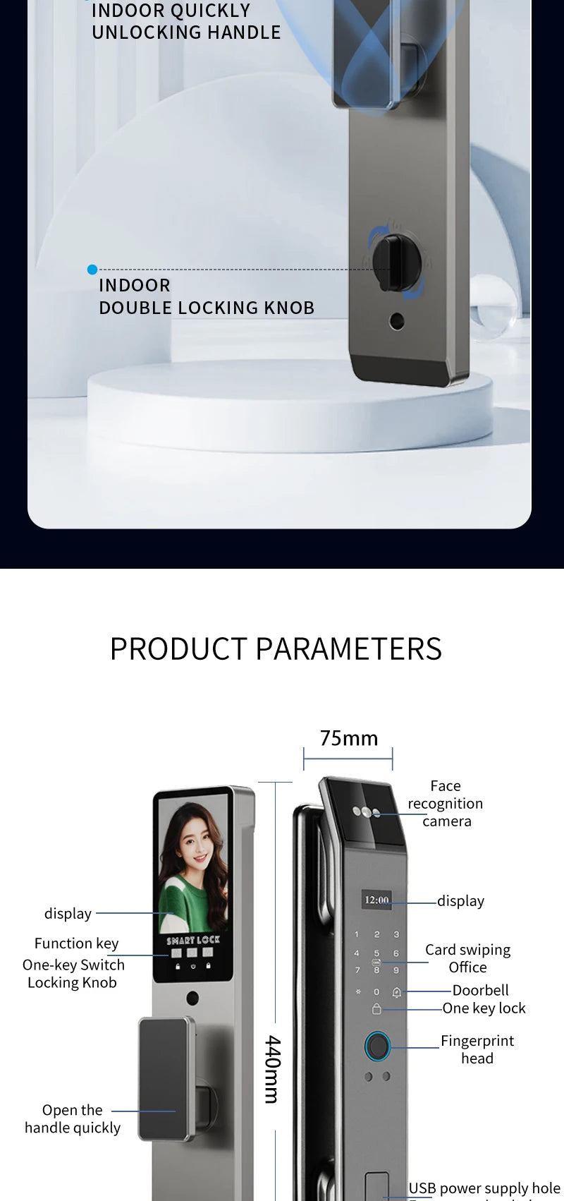 XSDTS Wifi Tuya APP Face Recognition Smart Door Lock With Camera Video Call Voice Intercom Digital Door Lock Automatic Door Lock