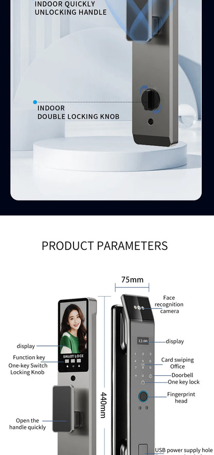 XSDTS Wifi Tuya APP Face Recognition Smart Door Lock With Camera Video Call Voice Intercom Digital Door Lock Automatic Door Lock