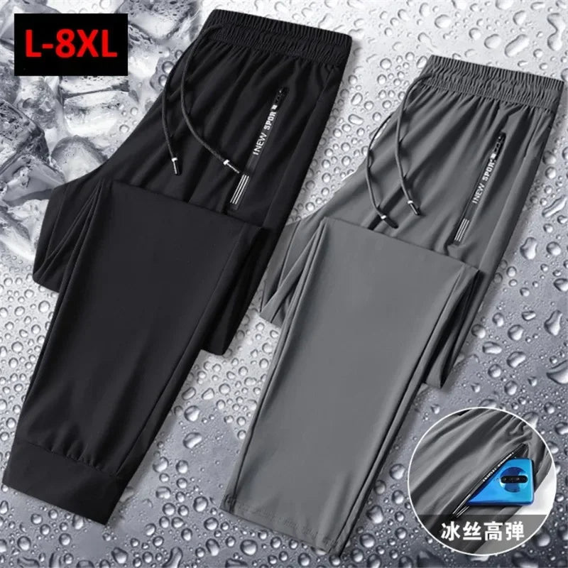 Verão legal calças dos homens 8xl mais szie sweatpants moda casual calças estiramento masculino tamanho grande 7xl 8xl calças de verão preto cinza