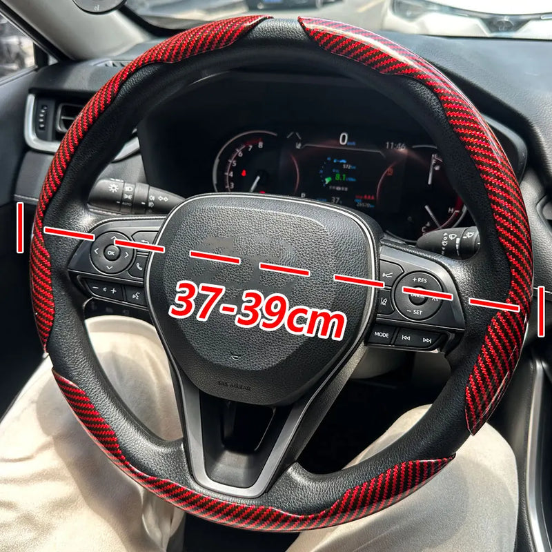3PCS Carbon Fiber Car Round Steering Wheel Cover Non-Slip Steering Cover Protector Anti Dust Washable Interior Auto Accessories
