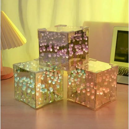 2025 DIY Tulip Sea Rubik's Cube Mirror Night Light Car Decoration Materials Handmade Birthday Gifts for Friends and Colleagues
