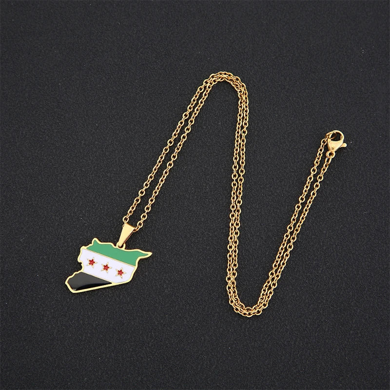 Collar con colgante de acero inoxidable con la bandera de Siria, estilo hip hop, para hombre y mujer.