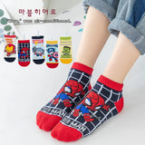 5 Pairs Marvel Kids Socks Kawaii 2024 New Fall Winter Cartoon Boy Children Short Socks Cotton Sock for Boys Gifts