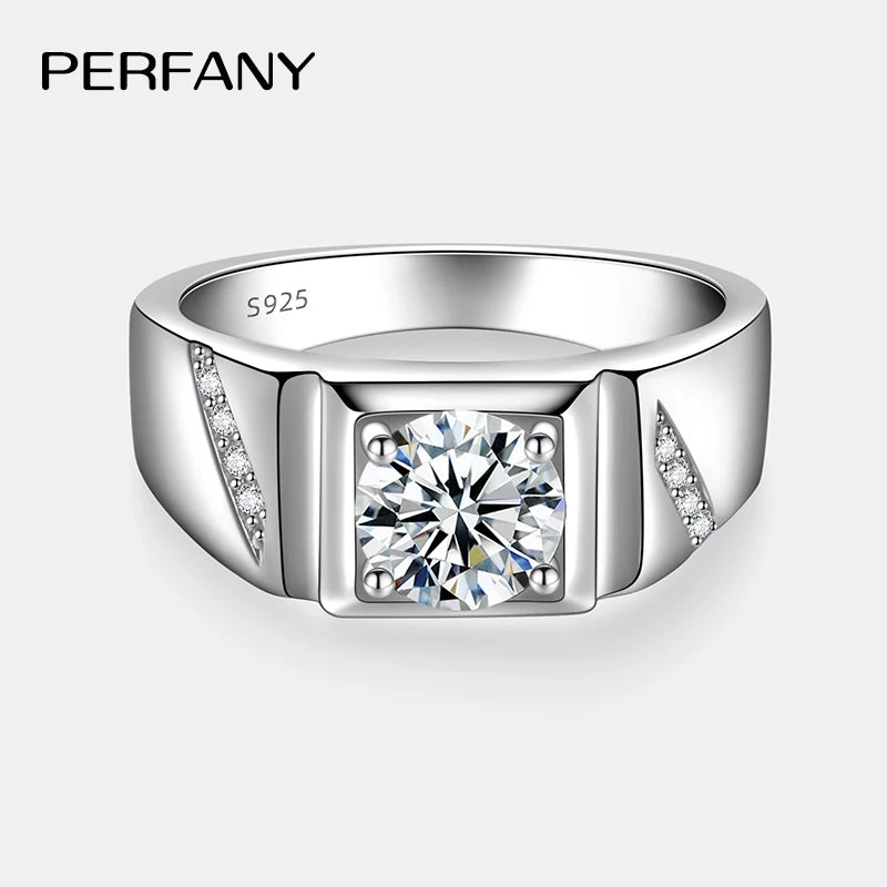 PERFANY 1/2CT Moissanite Ring for Men S925 Pure Silver Sparkling Diamond Domineering Wedding Ring Luxury Wedding Jewelry Gift