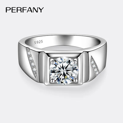 PERFANY 1/2CT Moissanite Ring for Men S925 Pure Silver Sparkling Diamond Domineering Wedding Ring Luxury Wedding Jewelry Gift