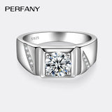 PERFANY 1/2CT Moissanite Ring for Men S925 Pure Silver Sparkling Diamond Domineering Wedding Ring Luxury Wedding Jewelry Gift