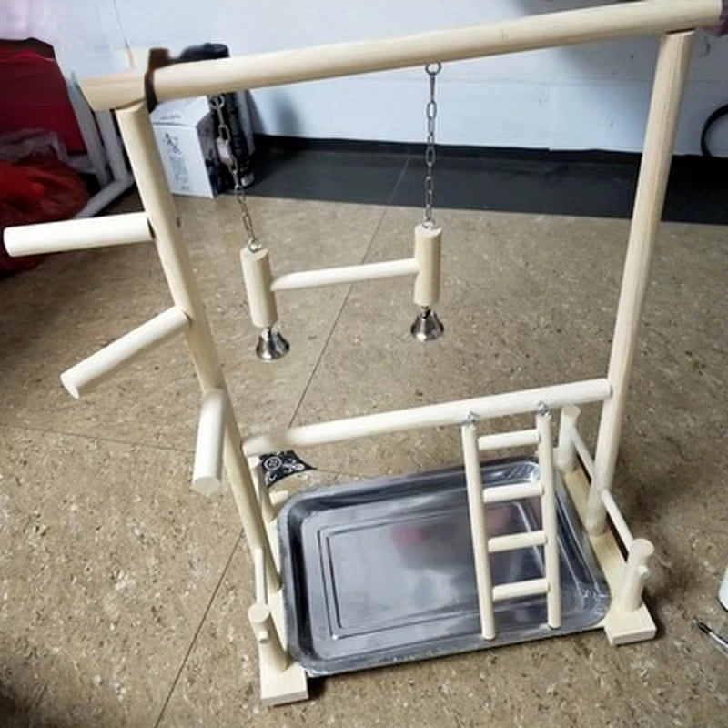 Wooden Parrot Play Stands, Bird Swing Tray Cup Toys, 53x23x36cm Hanging Ladder Bridge for Park Style Climbing  Cage