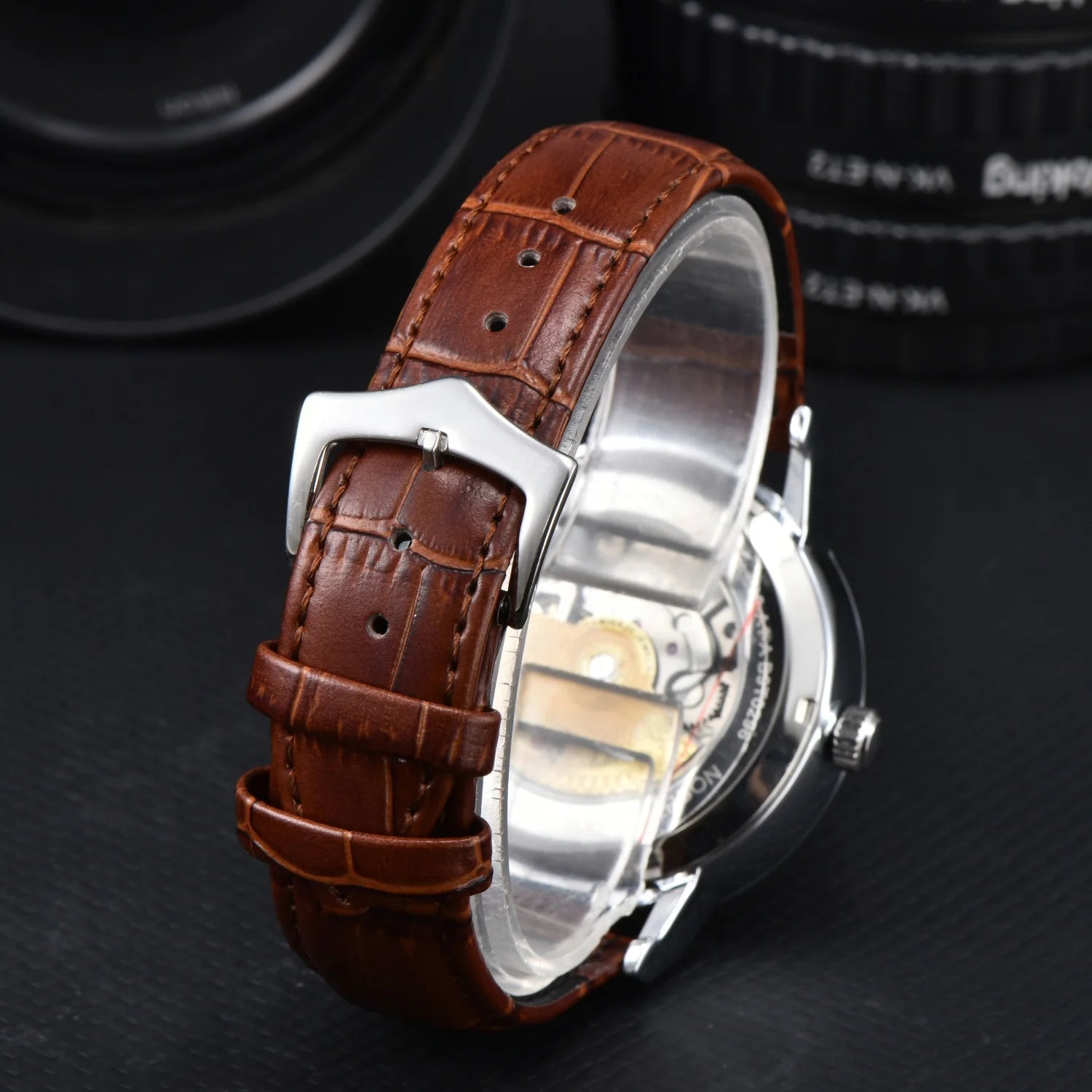 Orient Double Lion Watch Japanese Fully Automatic Mechanical Watch Hollowed Out Business Men's Watch Leather Strap