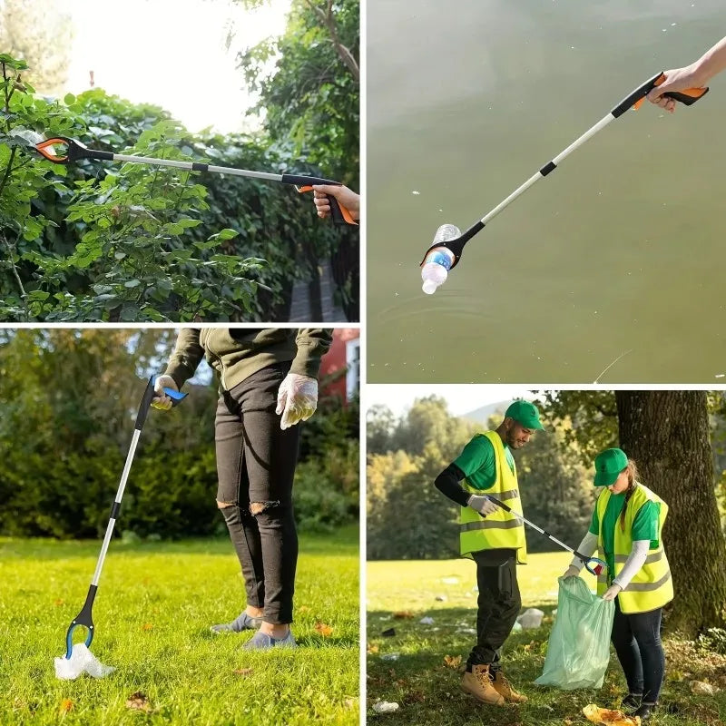 Recogedor de basura ligero y resistente con abrazadera giratoria de 360° para personas mayores, herramienta de recolección de basura de 32 pulgadas.