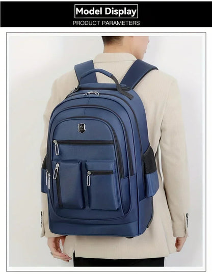Large Capacity Travel Backpack With Wheels, Multi Layer Trolley Luggage Bag, Multifunctional Weekender Overnight Bag Rucksack