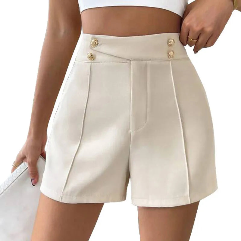 MEXZT Y2K Streetwear Women Fashion A-line Shorts Vintage High Waist Zipper Gold Button Elegant Suit Female Short Pants Mujer