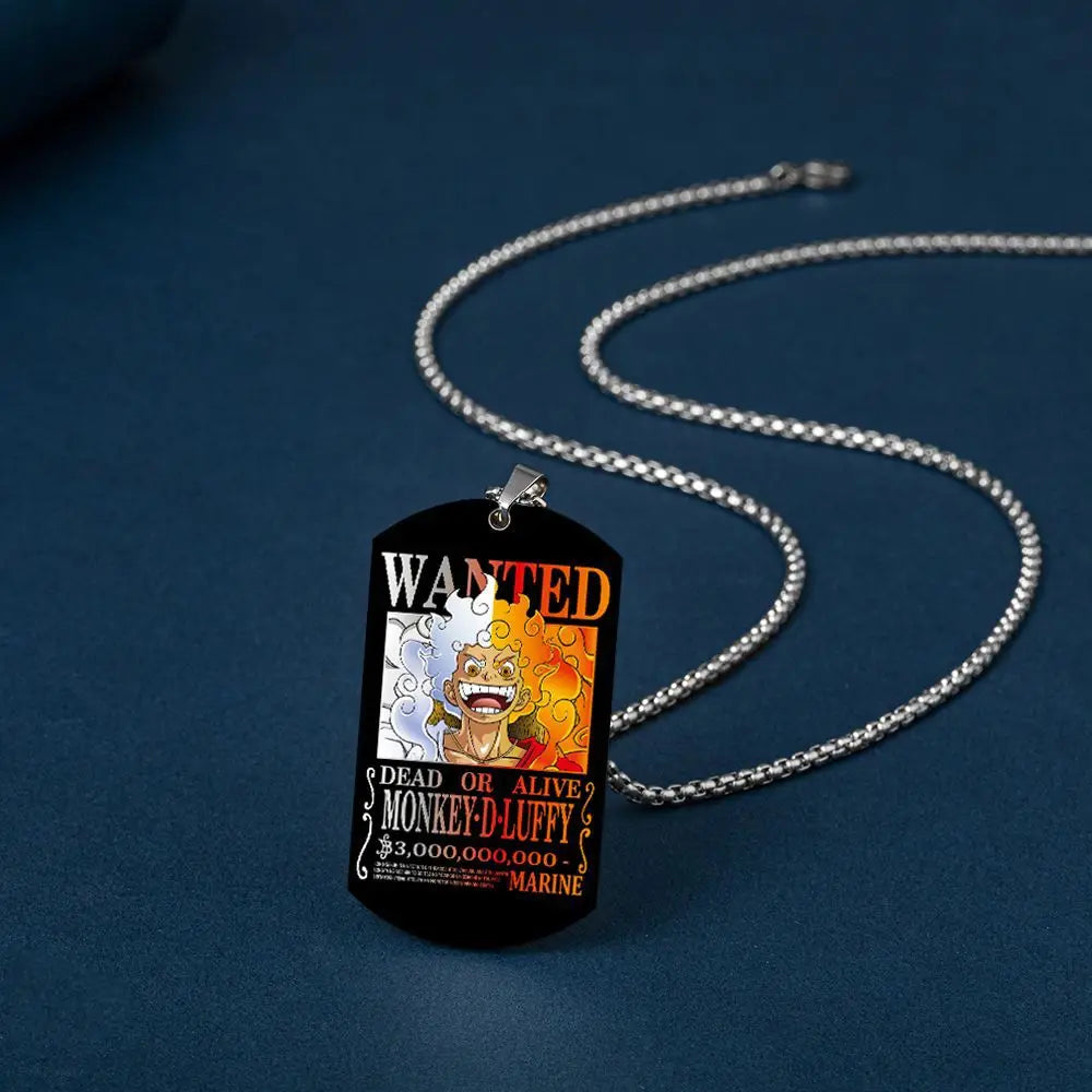 Colgante de una pieza, collar de hombre con orden de recompensa de 3 mil millones de Luffy, collar con etiqueta de perro de acero inoxidable con orden de búsqueda para hombres, collares