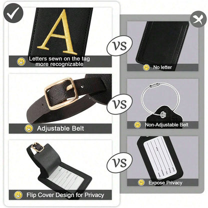 PU Leather Luggage Tag for Travel - Durable Suitcase ID Tag with Privacy Cover & Name Card Slot (A-Z) liu
