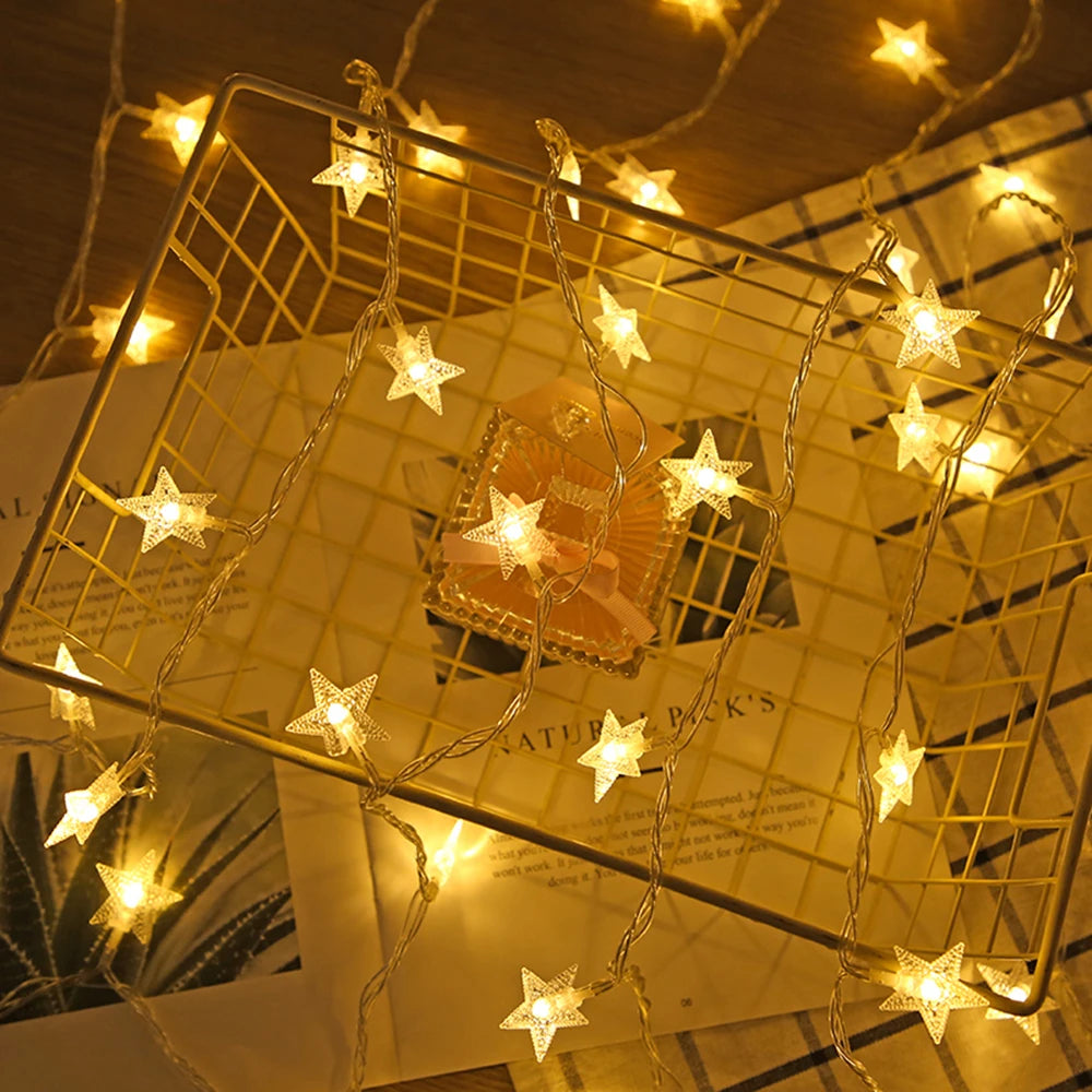 Guirnalda de luces LED para exteriores, cadena de luces con forma de estrella, luces de hadas, luces para fiestas, hogar, boda, jardín, decoración navideña