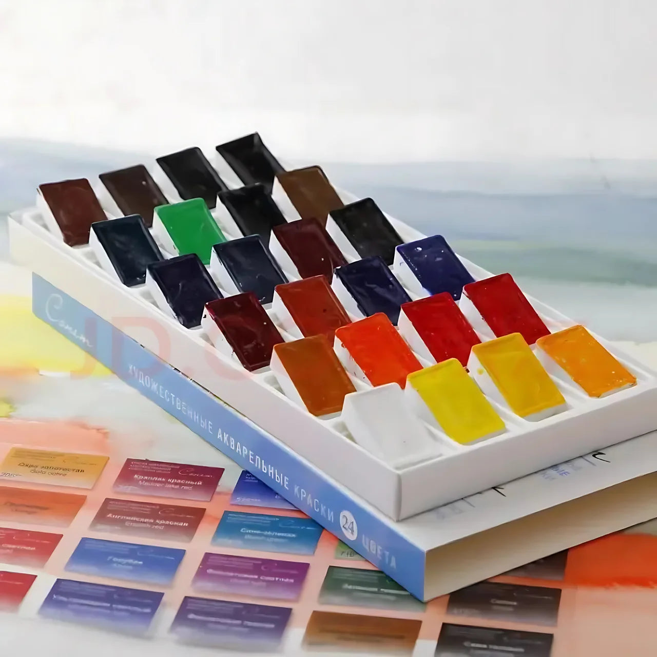 Russian White Nights 16/24 Color Solid Watercolour Paint Set  Watercolor Brush for Beginners Student Drawing Art Supplies
