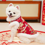 New Year Autumn Winter Double Layer Fleece Pet Clothes Chinese Style Jade Rabbit Design Warm Coat for Dogs Cats Festive Holiday