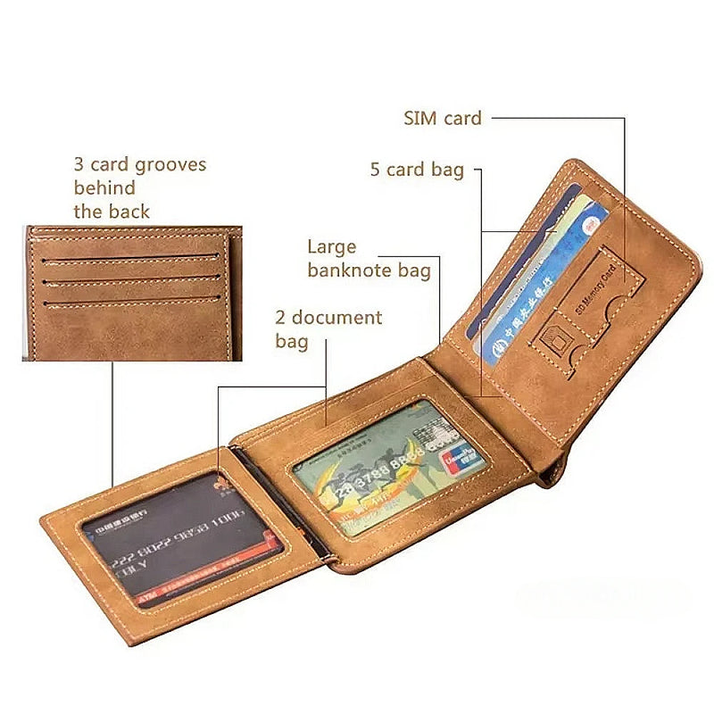 Men's Wallet Leather Billfold Slim Hipster Cowhide Credit Card/ID Holders Inserts Coin Purses Luxury Business Foldable Wallet
