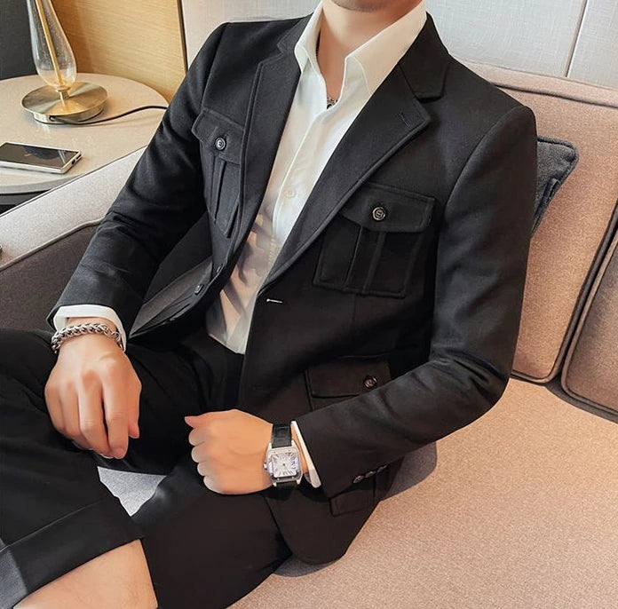 Tweed Men's Suit Jackets Single Breasted Male Blazer Gray Fashion 2024 Luxury Designer Menswear Coat Korean Style Clothes Casual