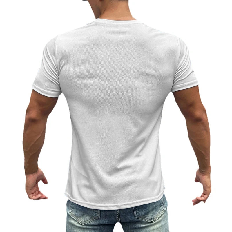 Gym Fitness Muscle Short Sleeve O-Neck Clothing Summer Mesh Breathable Quick Dry Cool T-shirt Mens Bodybuilding Running Shirts