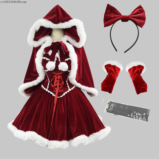 Carnival Costume Girdling Christmas Dress Party Vintage Medieval Hooded Cloak Lolita Retro European Gown