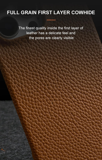 Funda de piel auténtica personalizable con cordón de carga para iPhone 16 Pro Max, 15, 14, 13, 12 y 11, con funda magnética.