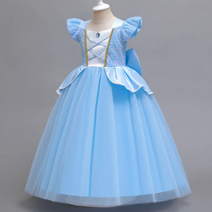 Disney Deluxe Elegant Cinderella Princess Ball Gown Fancy Birthday Cinderella Party Dress Vestidos Costume Play Carnival Apparel