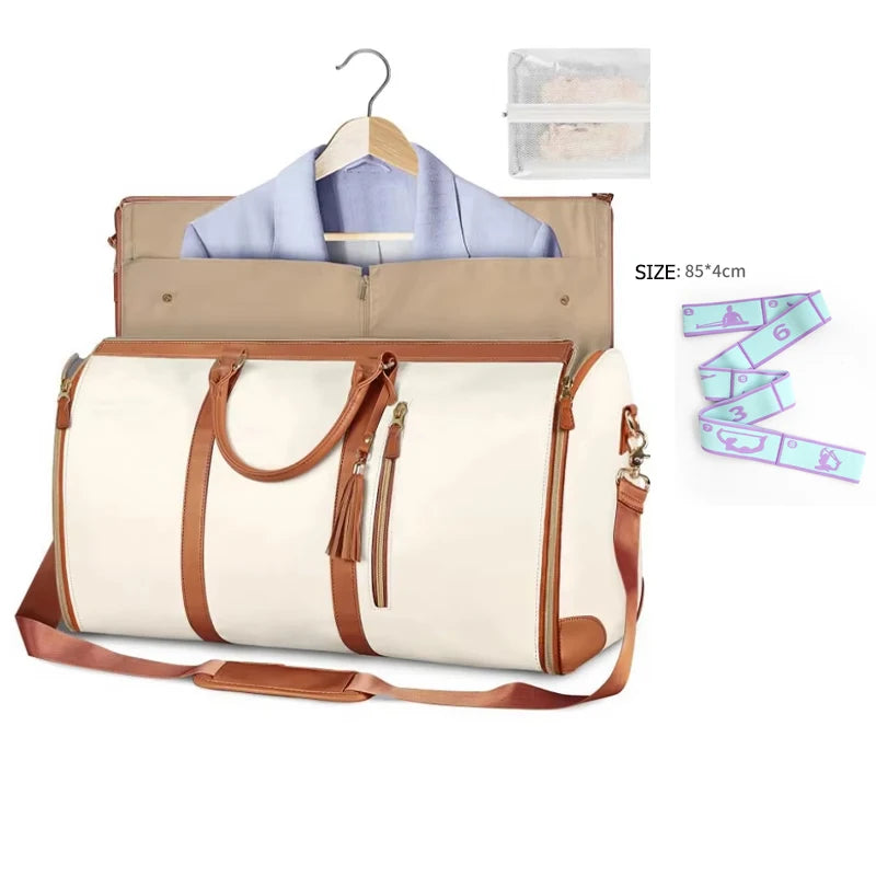 1pc Foldable Women's Travel Convenient Carry-on Clothing Bag Large PU Leather Duffel Bag Women's Business Travel Bag