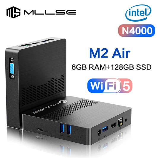 Mini PC MLLSE M2 Air Intel Gemini Lake N4000 Windows 11, 6 GB de RAM, 128 GB de ROM, WiFi de doble banda, Bluetooth, USB, minicomputadora