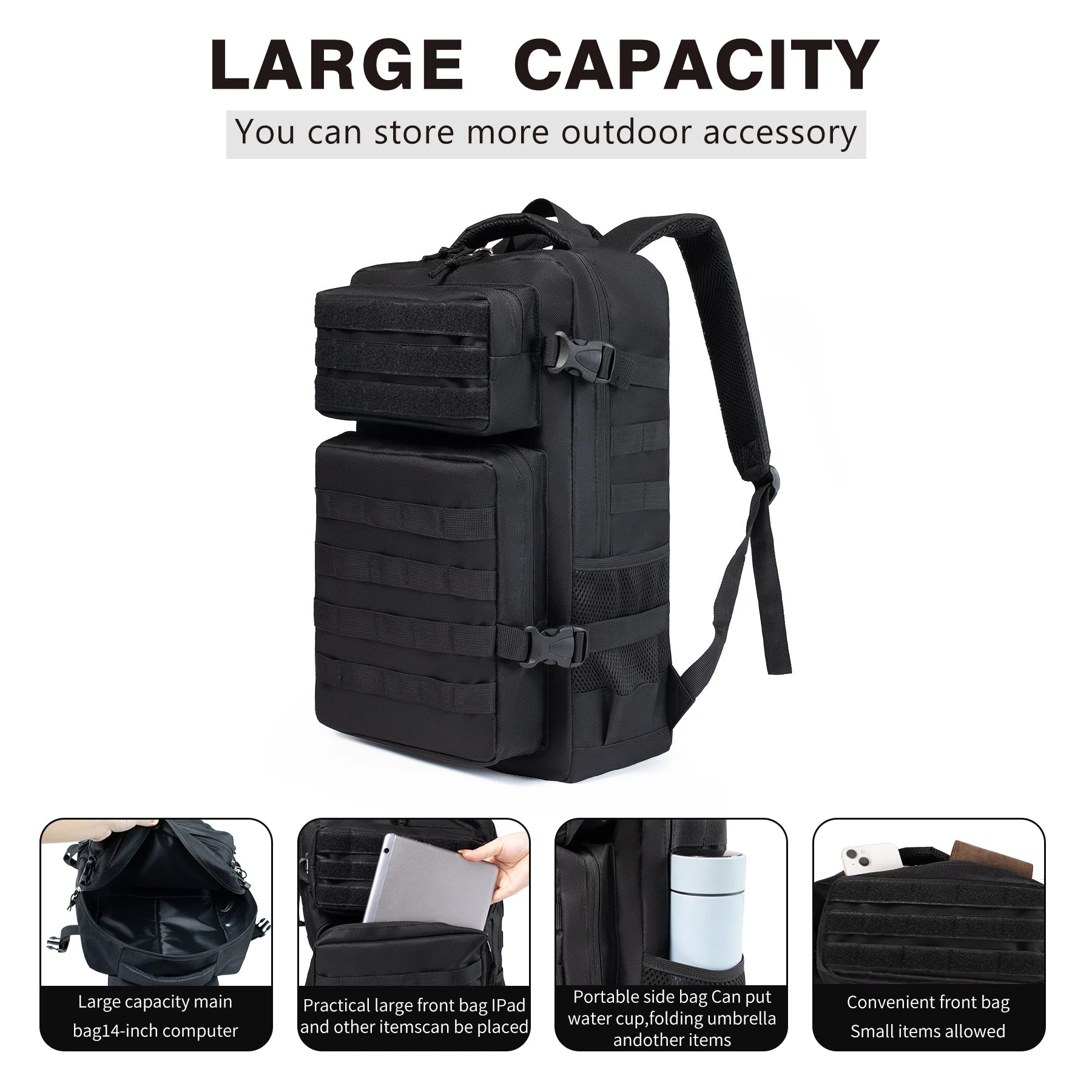Trekking Rucksack Large Capacitywaterproof tactical backpack solid design ideal for hiking, camping, travel sports and outdoor
