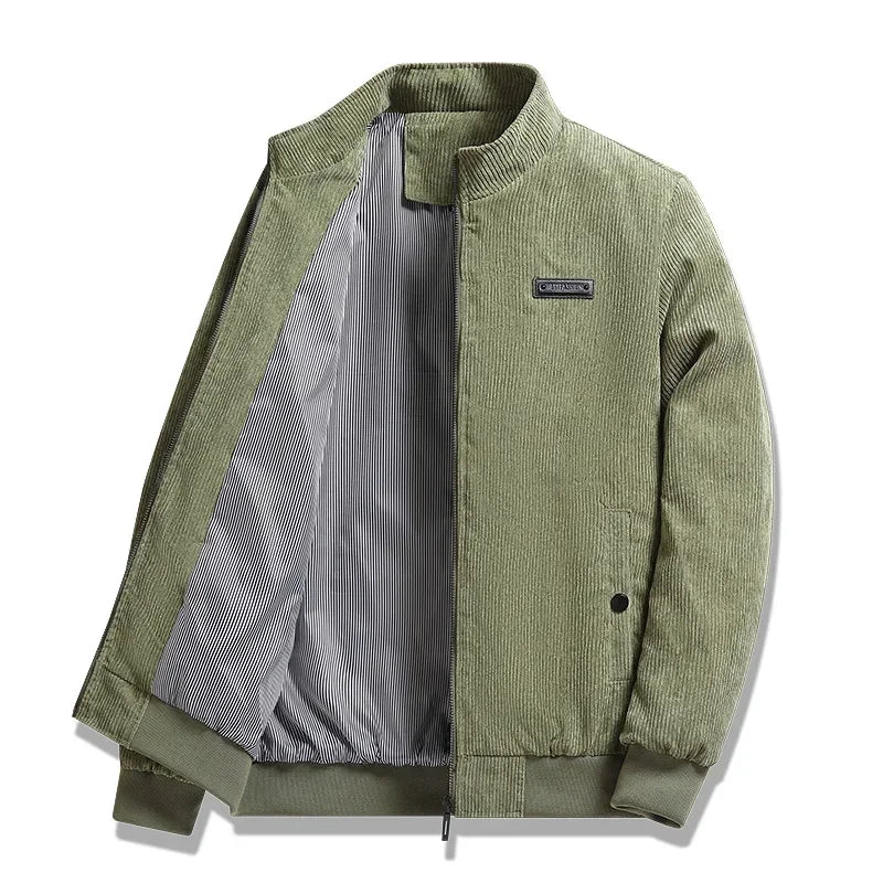 2024 Men's Casual Warm Jacket Spring Autumn Solid Color Stand Bomber Coat Men Corduroy Outwear Fashion Zipper Slim Jacket Men
