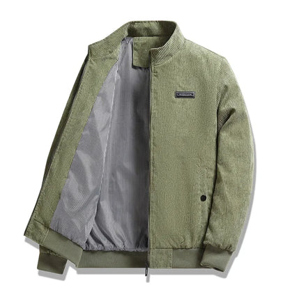 2024 Men's Casual Warm Jacket Spring Autumn Solid Color Stand Bomber Coat Men Corduroy Outwear Fashion Zipper Slim Jacket Men