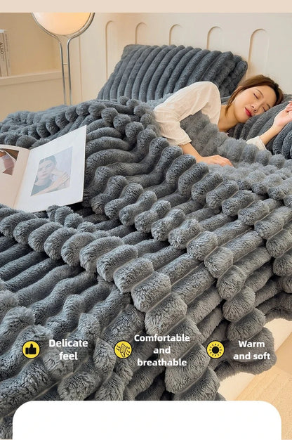 Solid Thickened Wide Striped Flannel Multifunctional Blanket, Can Be Used As Bed Sheet Cover Blanket, Sofa Blanket,nap Blanket