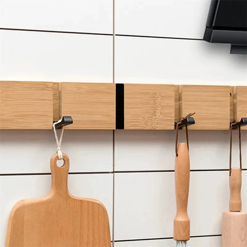 Colgador de llaves de bambú para colgar en la pared, organizador de pared, perchero rectangular, ganchos para abrigos, decoración del hogar, perchero