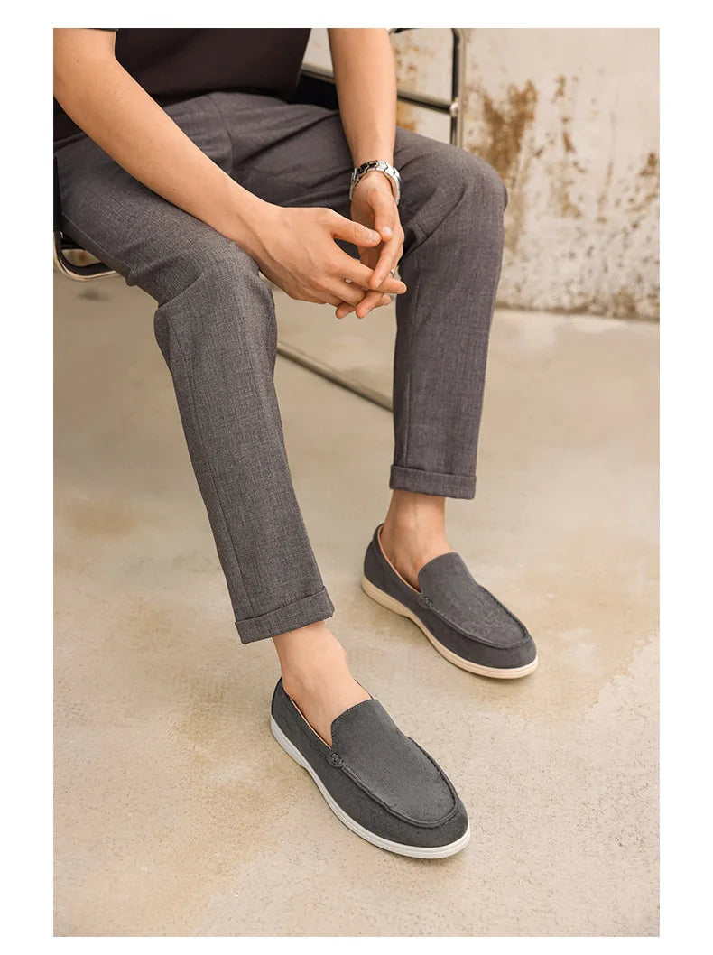 Men's Flat Loafers 2025 Frosted Suede Flat Shoes Comfortable Non-Slip Fashion Loafers Lightweight Trendy Outdoor Casual Shoes