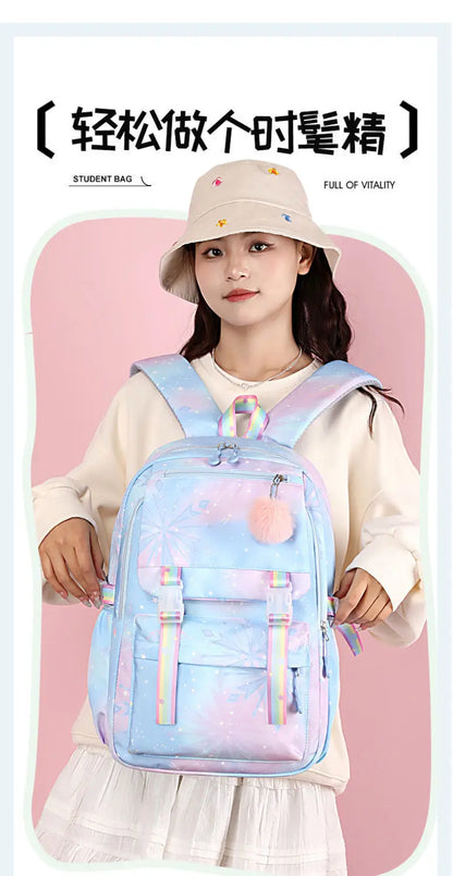 Pink Cartoon Barbie Backpacks Boy Girl Kids Gradient Ramp Women Bagpack Teens Simple Schoolbags Capcity Travel Laptop Backpack