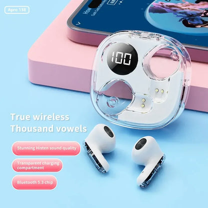 Apro138 True Wireless Bluetooth V5.3+EDR Transparency Headphones with ENC and LED Power Digital Display Stereo Sound Earphones