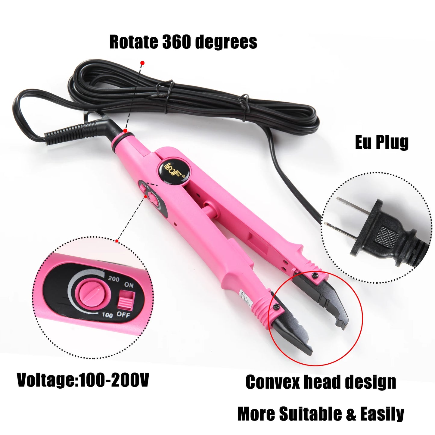 Ferramenta profissional de extensão de cabelo, conector de ferro de calor de fusão, ferramenta de fusão de temperatura ajustável, plugue reino unido/eua/ue