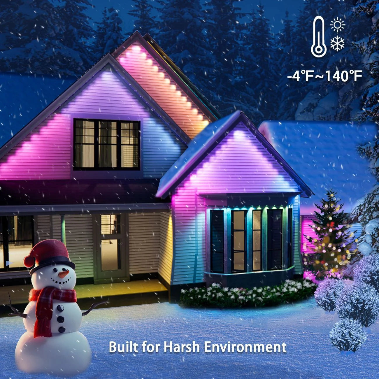 Beirais permanentes led inteligente ao ar livre rgbic wifi luz led para casa com controle remoto casa completa beirais luz festa de natal feriado deco