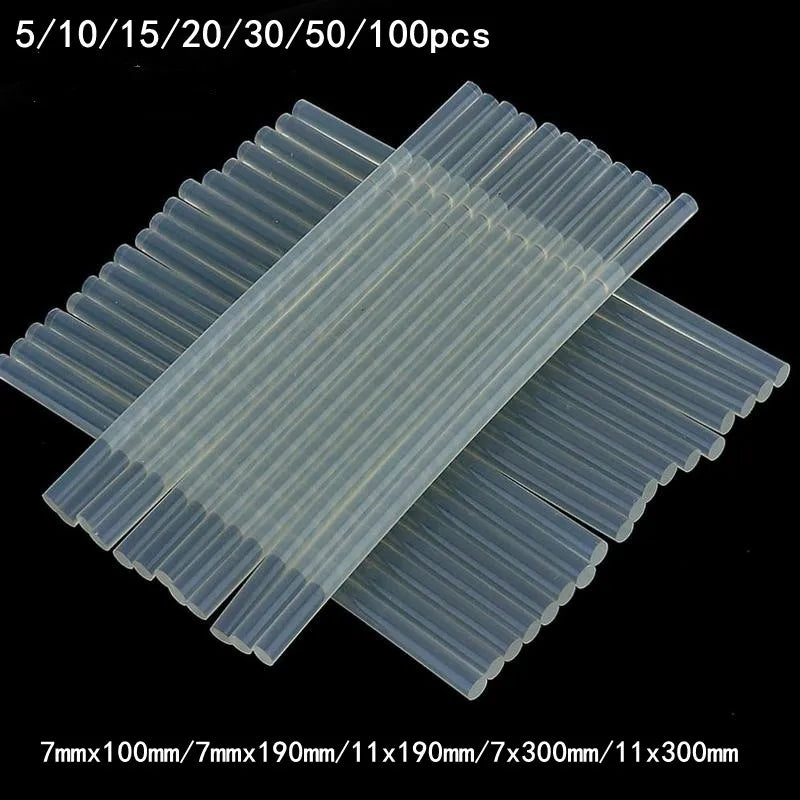 Pistola de pegamento termofusible, 10/20/50 barras de silicona transparentes para pistola de 7/11 mm, herramientas de bricolaje, almacenamiento para armarios de cocina