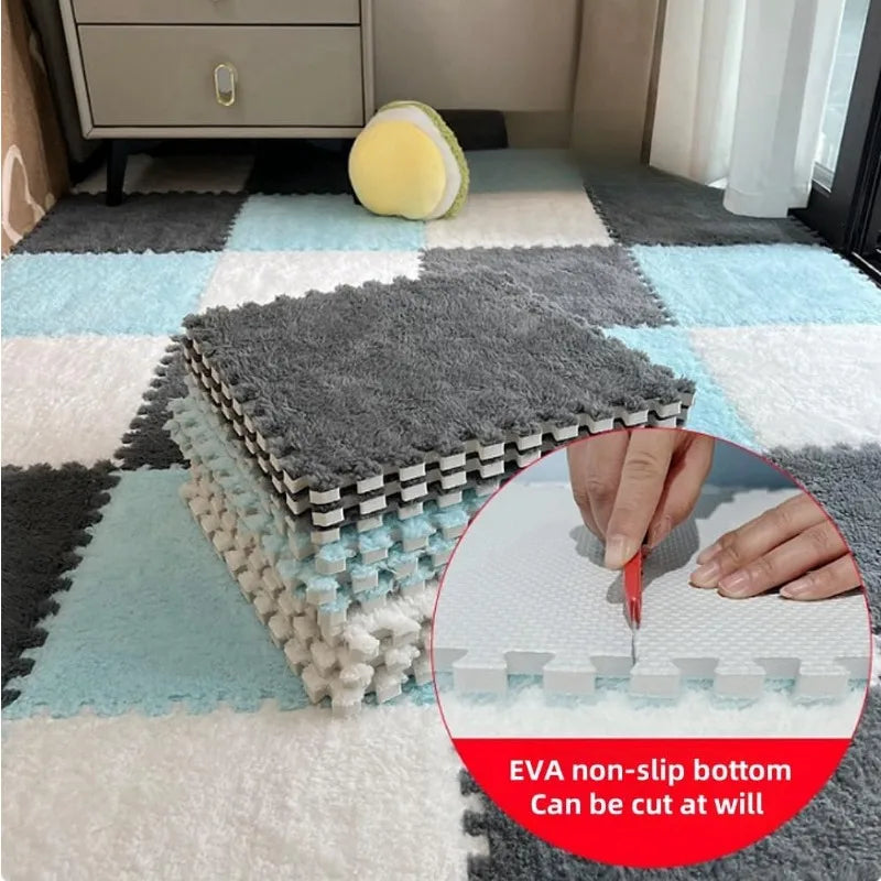 Soft Plush Puzzle Mat BPA-free Interlocking Foam Living Room Rug Warm Non-slip Washable Floor Protector Home Decor Mat