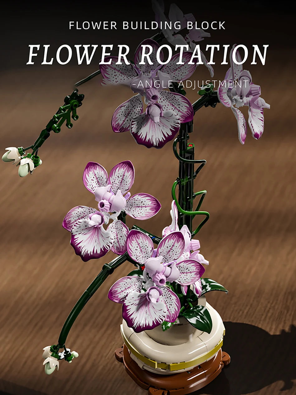 Creative Orchid Cymbidium Eternal Flowers Potted Plant Building Blocks Simulation Phalaenopsis DIY Bricks Toys Valentine's Gift