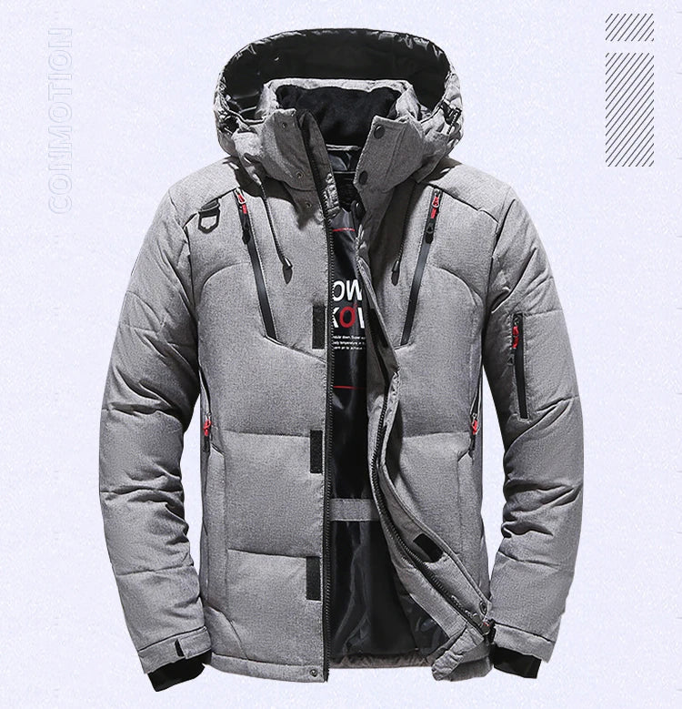 Chaqueta de plumón para hombre, abrigo de invierno de pato blanco, parka cálida y resistente al viento, para viajes y acampadas, nueva, gruesa, de color sólido, con capucha.